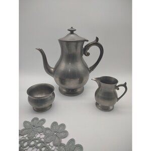 Vintage Woodbury Pewter Set Teapot/Coffee Pot, Sugar Bowl, Creamer, Farmhouse